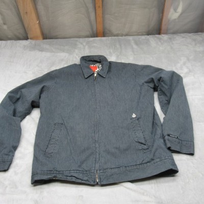 Volcom Queso Jacket Mens Medium Blue White Pinstripe Graphic Full Zip Rain Wind