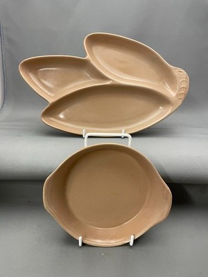 MCM USA Ceramic Divided Relish Tray & Small Casserole Nice Beige Excellent!