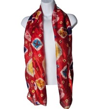 Pure Silk Scarf Red Multicolor Tie Dye Sunburst Boho Wrap Made In India