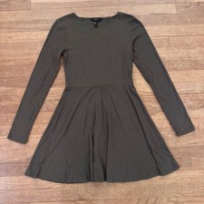 Forever 21 olive green pleated long sleeve pleated mini shirt dress size M b67