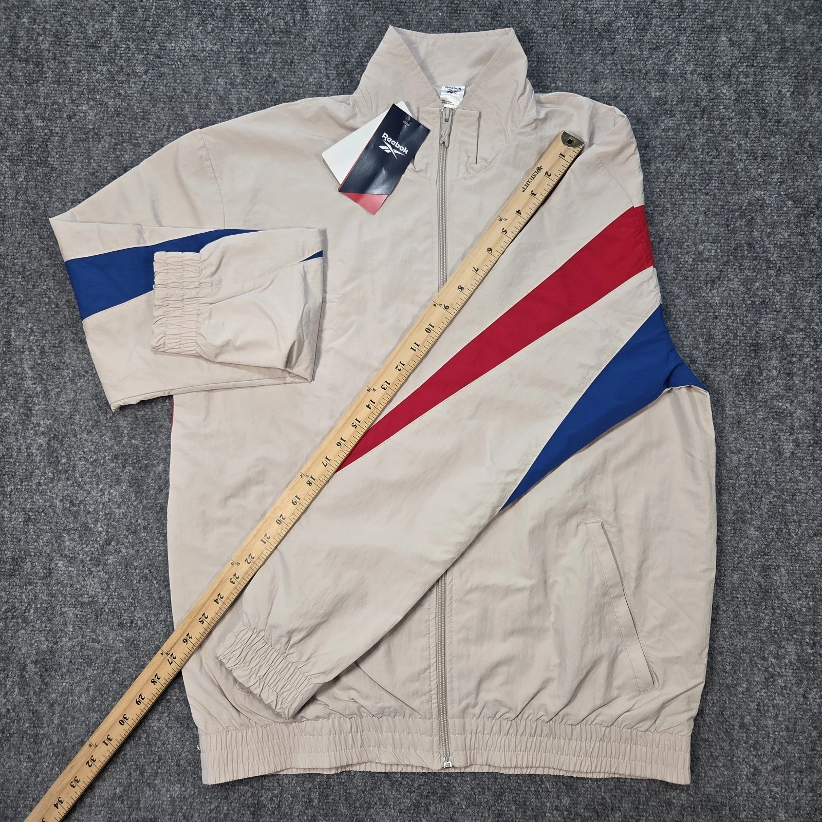 NWT Reebok Vector Tracktop Mens Medium 'Stucco' Beige Tan Track Jacket Knit Logo - product detail image 16
