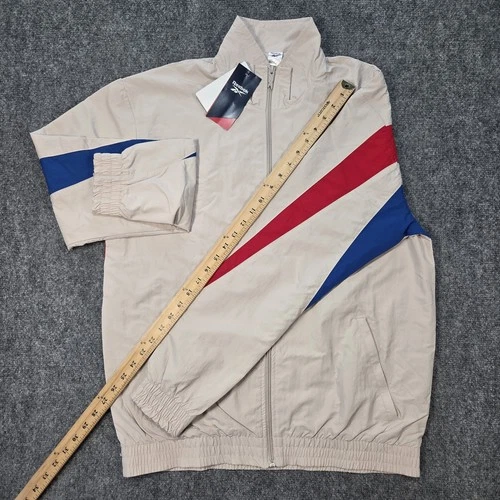 NWT Reebok Vector Tracktop Mens Medium 'Stucco' Beige Tan Track Jacket Knit Logo image 16