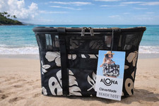 Aloha Collection CleverMade Collapsible Beach Tote Bag Fold Flat Mesh Travel