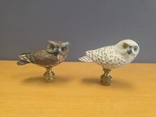 Pair Of Owl Lamp Finials/ Toppers Snowy & Brown Owl Wooden Hand Painted Birds