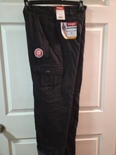 Wrangler Mens Fleece Lined Relaxed Fit Cargo Black Cotton Pants Size 34x30 NWT