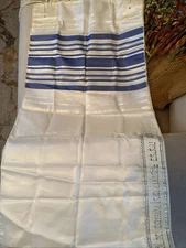 Tallit Prayer Shawl Jewish Vintage Men’s/Boys Blue/silver Fringes Hebrew 64”