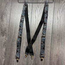 Vintage Cas Germany Paisley Suspenders Mens Black Blue Gold Clip On X-Back Brace