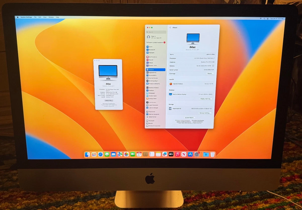 Apple iMac Intel Core i7 7th Gen. SSD (Solid State Drive) Apple