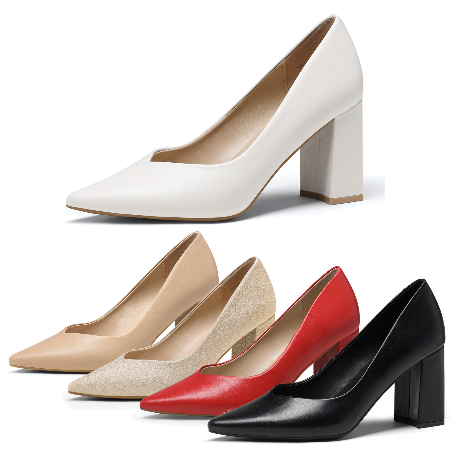 Women Pump Shoes Chunky High Block Heel Pointed Toe Wedding Party Slip On Dress