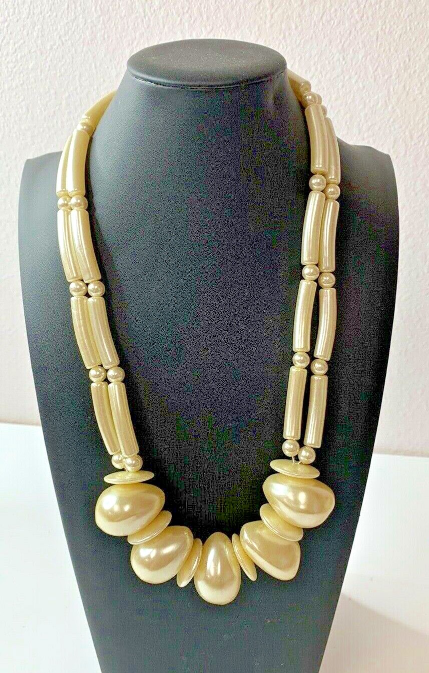 White Beaded Statement Large Necklace - image 3
