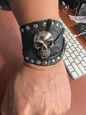 Leather Aztec Wrist Cuff Bracelet Skull, Studs, Mens, handmade Mexica Aztec #37