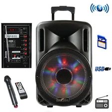 beFree Sound 12 Inch 2500 Watt Bluetooth Portable Party PA Speaker With Illumina