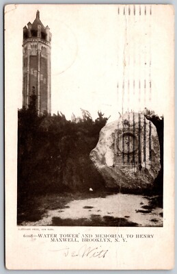 c1905 Water Town & Memorial To Henry Maxwell BROOKLYN New York ANTIQUE Postcard