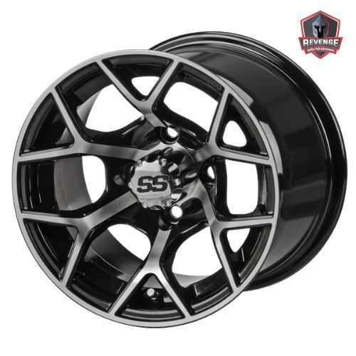 12" Ninja Machined Black Golf Cart Wheels and Tires Combo (20x10-12) Set of 4