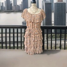 Vintage Size Large Sleeveless Ruffled Knee Length Dress Round Neck Multicolor 