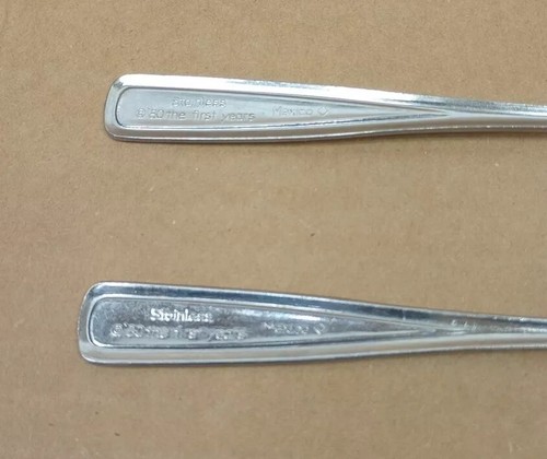 Vintage 80 The First Years Lot of 2 Infant/Baby Spoon Stainless Soft Coated End - Picture 6 of 6