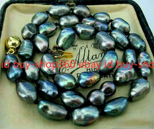Real Natural 7-10mm Freshwater Baroque Tahitian Black Pearl Necklace 14-48'' - Picture 2 of 15