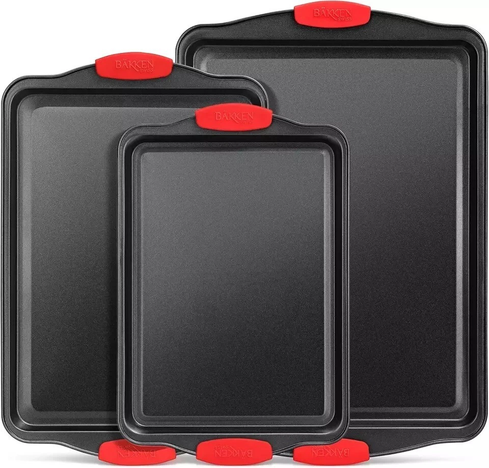 Cookie Sheets for Baking Nonstick Set - 3-Piece Stackable Carbon Steel Baking