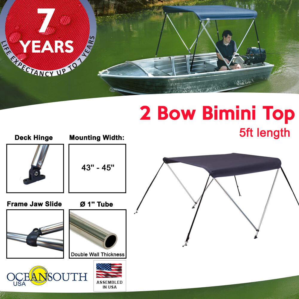 Saucer neutral Analytiker 2 Bow BIMINI Top Boat Cover Blue 43"-45" Width 5ft Long With Storage Boot  for sale online | eBay