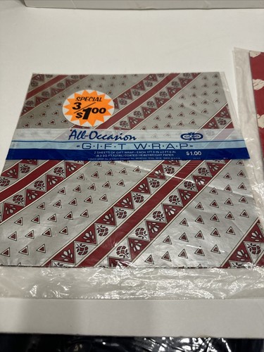 3 PKG GIFT WRAP WRAPPING PAPER HALLMARK CLEO CARLTON RED HEARTS BIRTHDAY VTG - Picture 3 of 7