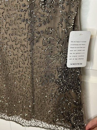 NWT w Defect PISARRO NIGHTS Beaded V-neck Cocktail Dress SIZE 6 Tan Brown - Picture 6 of 23