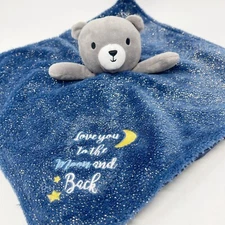 Baby Starters Bear Lovey Love You To The Moon & Back Satin Navy Gold Rattle