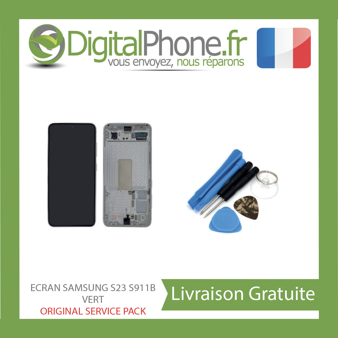 Écran LCD Officiel Vert pour Samsung S23 Châssis Premium S911B