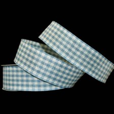 10 Yard Spool Country Blue Ivory Gingham Wired Ribbon 1 1/2"W