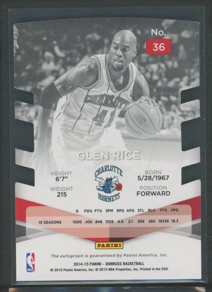 2014-15 Glen Rice 11/25 自动帕尼尼·多鲁斯精英模切亲笔签名 — 第 2/2 张图片