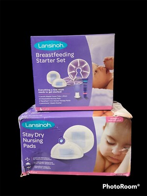 Lansinoh Breastfeeding Starter Set-Lanolin Cream Therapy Packs+124 nursing  pads