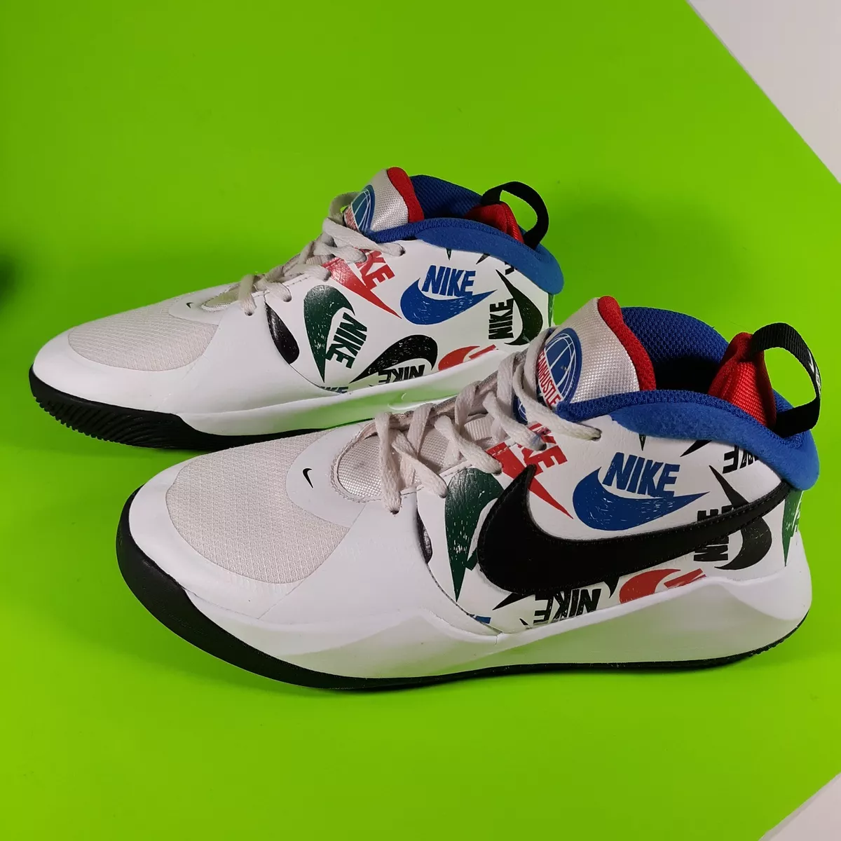 Nike CW5815 100 Team Hustle Youth Size 6Y Multicolor Logo Gym Shoes Sneakers