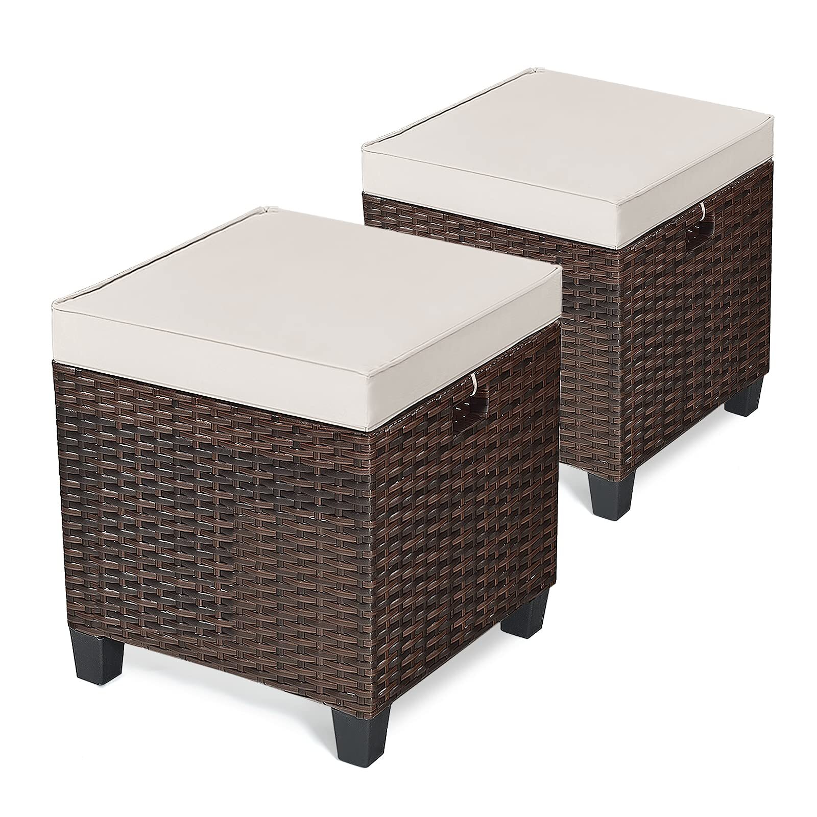 mayjooy 2-Piece Rattan Patio Ottoman, All Weather Wicker Ottoman w/Removable ...