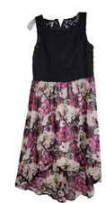VINTAGE K Floral High Low Dress Black Lace Top Sleeveless Party Casual