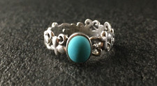 VTG CFJ .925 Sterling Silver Flower Leaf Filigree  Blue Turquoise Ring Sz 6.75