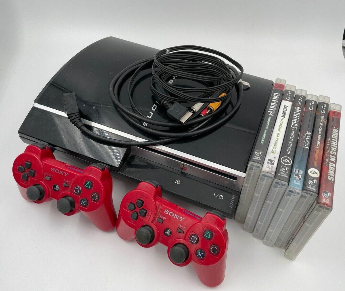 Sony PlayStation 3 80GB Black Console CECHK01 2 controllers and 6 