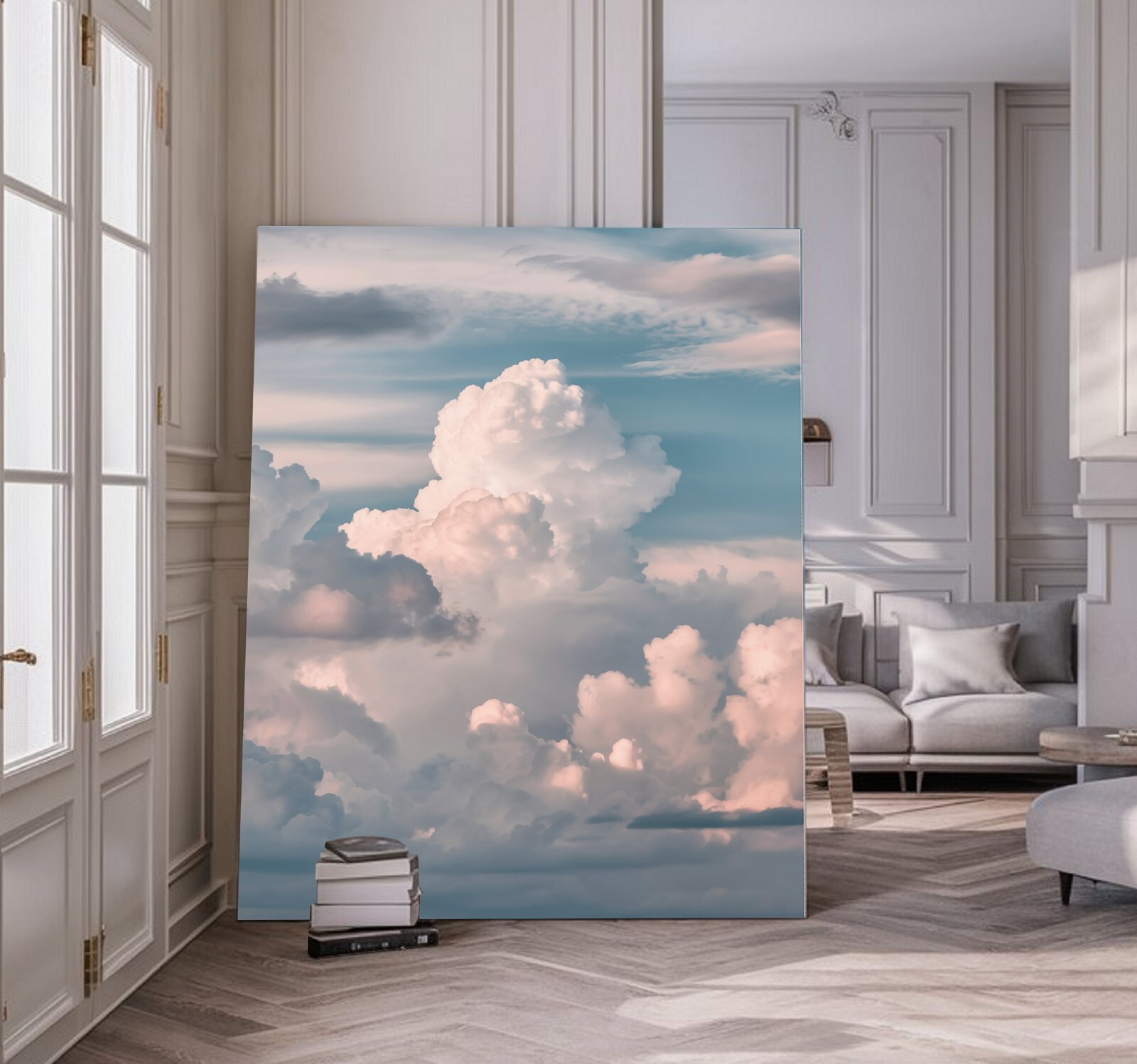 XL LEINWAND BILD BIS 135x100x5 WOLKEN NATUR WANDBILD GEMÄLDE HELLBLAU LANDHAUS