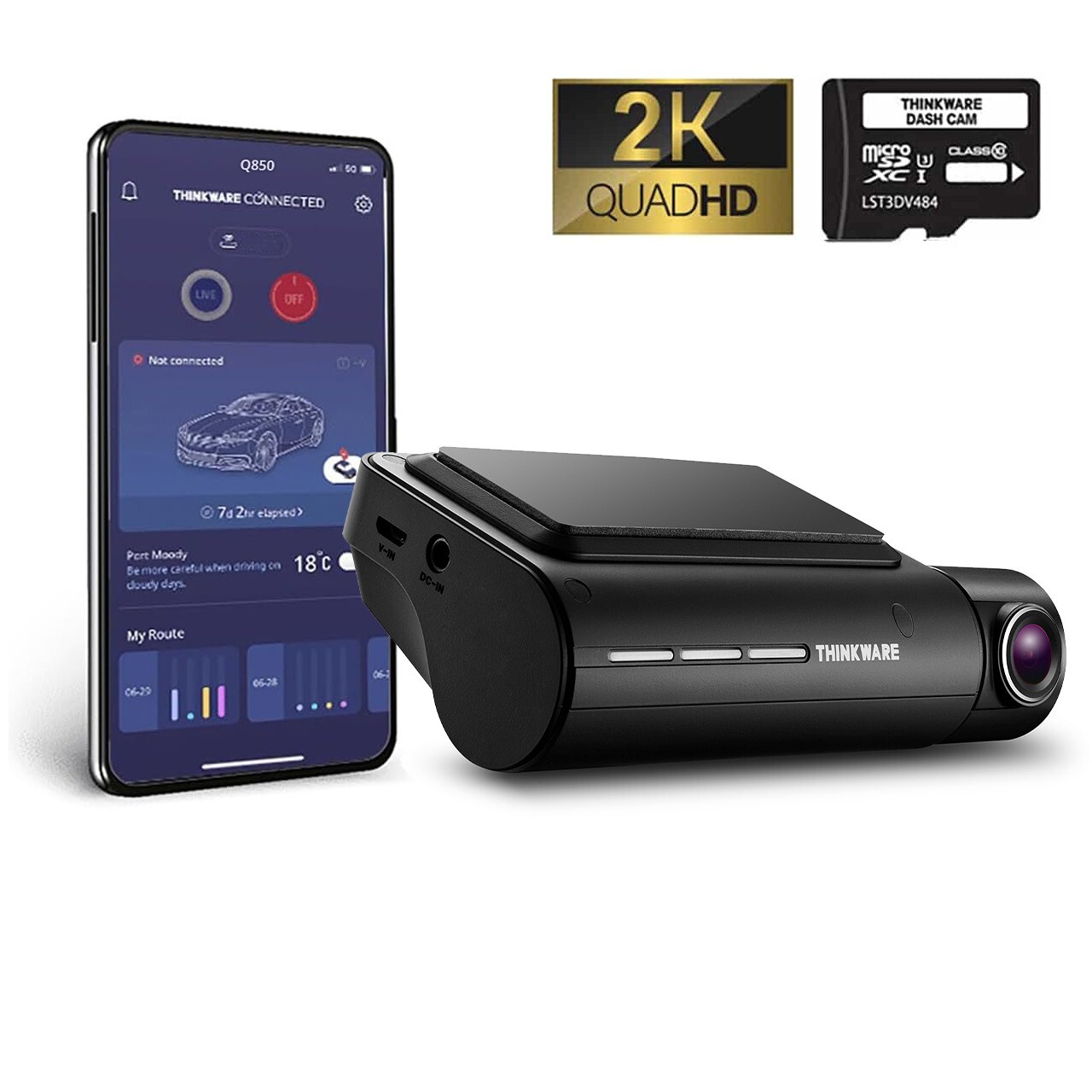 Thinkware Q850 Front QHD 1440p Dash Cam - Connected - Hardwired for Parking Mode