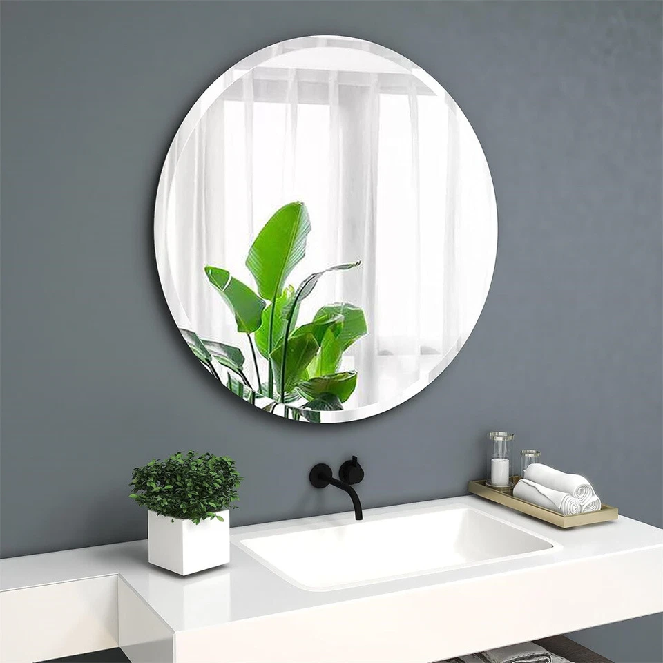 Espejo redondo biselado sin marco 24 pulgadas 32 pulgadas diámetro círculo baño espejos de pared Foto 4 de 4