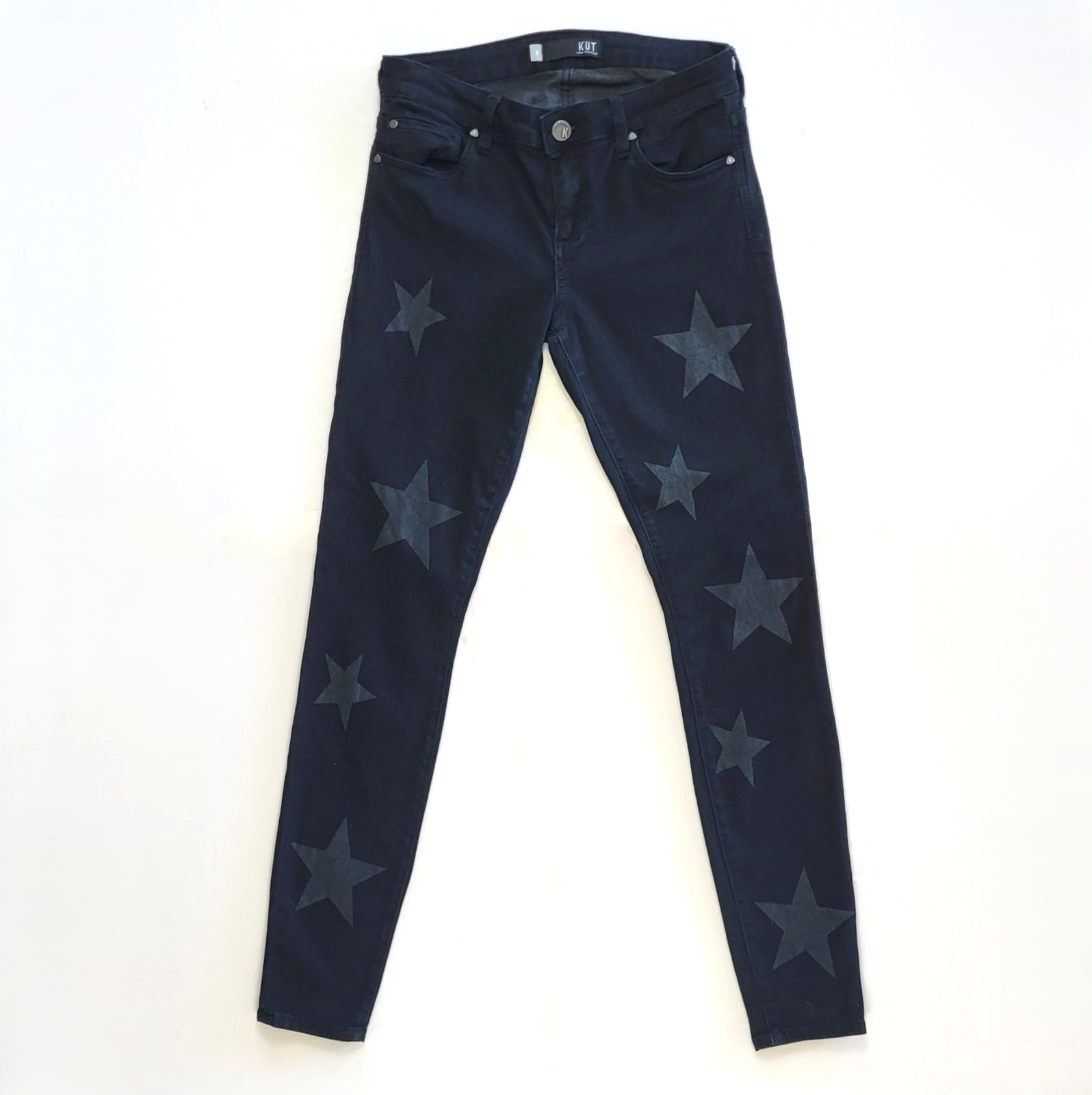 Kut From the Kloth Jeans Gray Stars Sz 6  Black Skinny Mia Toothpick 4th of July