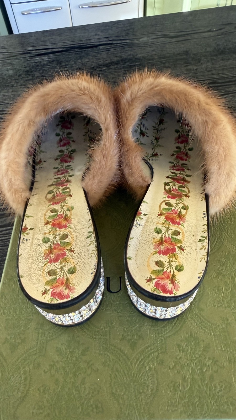 Gucci Black Leather and Mink Fur Candy Embellished Mules Size 39