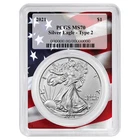 2021 $1 1-oz T-2 American Silver Eagle PCGS MS70 Flag Frame