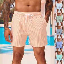 Mens 3D Striped Print Shorts Summer Casual Li...