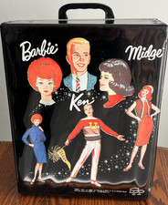Vintage 1964 Barbie, Ken  Midge Black Hinged Trunk/Case 12" x 10" x 7 Rare READ