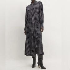 Everlane The Hammered Satin Shirt Midi Dress Polk Dot Black White Women’s Size 2