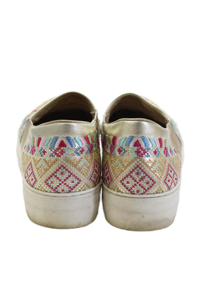 Johnny Was Womens Slip On Metallic Floral Embroidered Sneakers Gold Leather 37 - Image 3 of 4