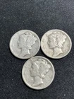 Three 1942-D  10C Mercury Dimes 90% Silver Nice Detail Lot of 3