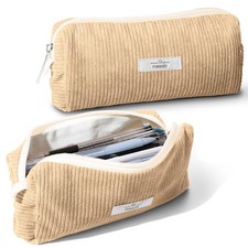 Pencil Bag Pen Case Soft Corduroy Pouch Organizer Zipper Apricot 1 PCS