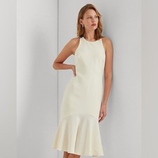 NWT Lauren Ralph Lauren Cream Flounce Hem Midi Dress Size 16