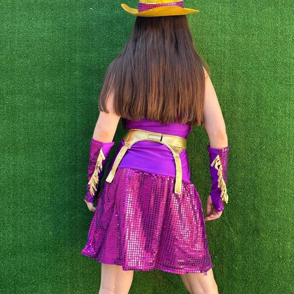 Disfraz de Playboy Y2K Disco Vaquera Sexy Conjunto Grande 10-14 Lentejuelas Púrpura Brillante Foto 4 de 4