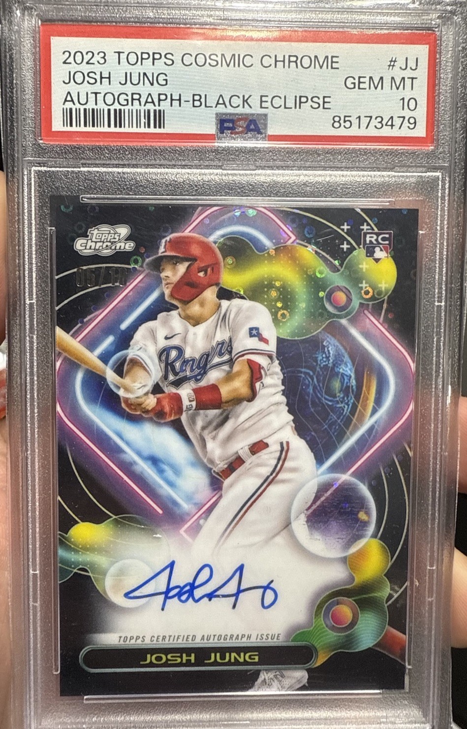 2023 Topps Cosmic Chrome Josh Jung PSA 10 Black  Eclipse Auto 05/10 RC  Jersey